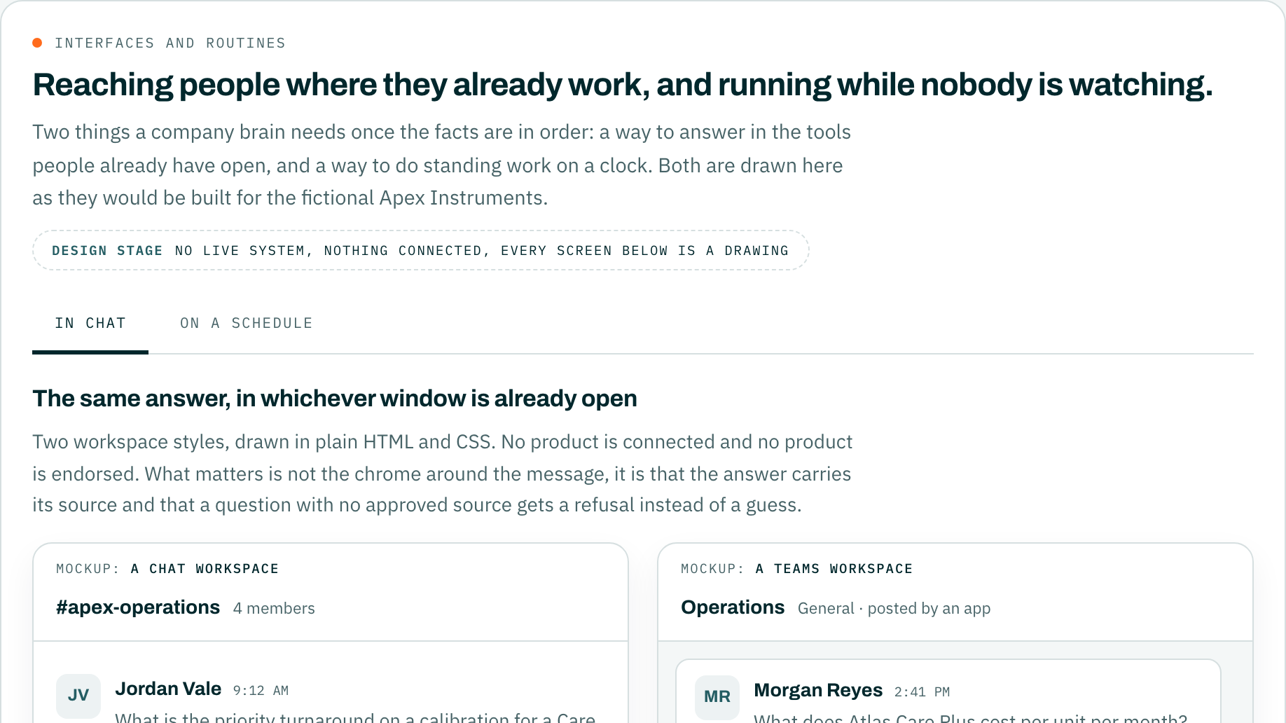 Chat interfaces and scheduled routines, generated sample