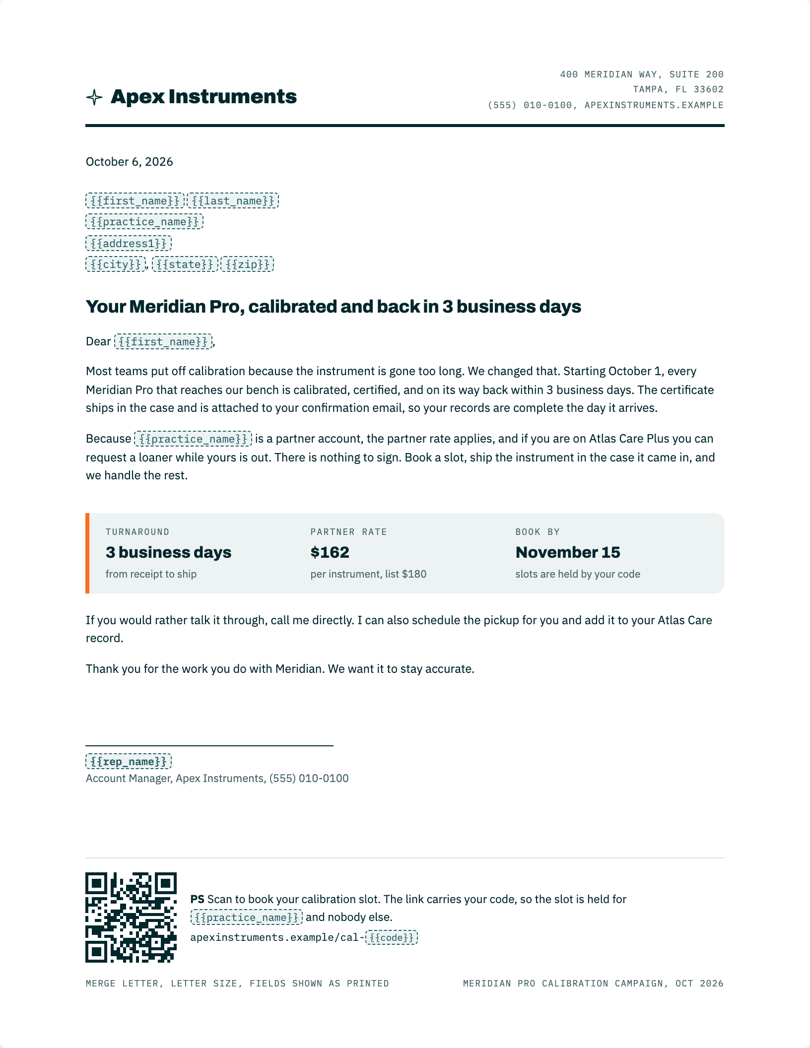 Merge letter from the account manager, first page