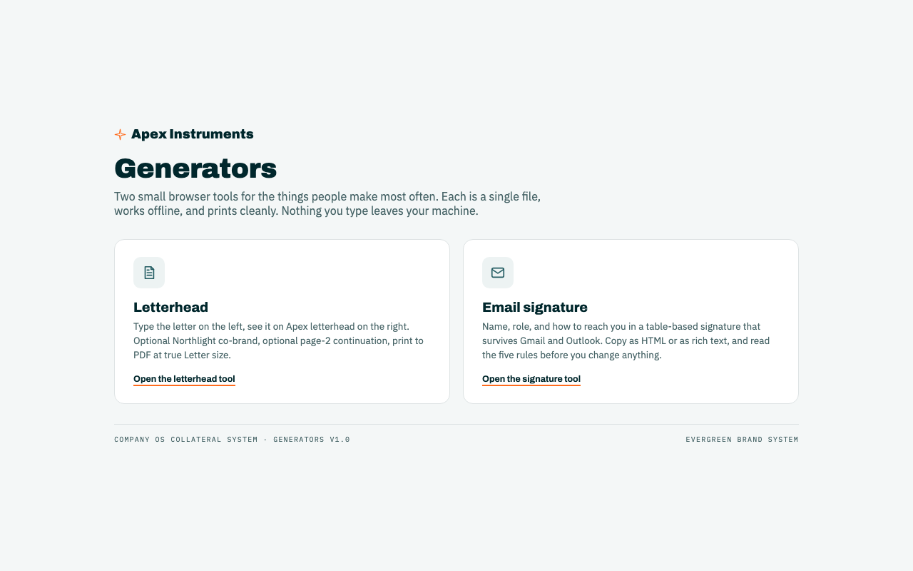 Letterhead & signature generators, generated sample
