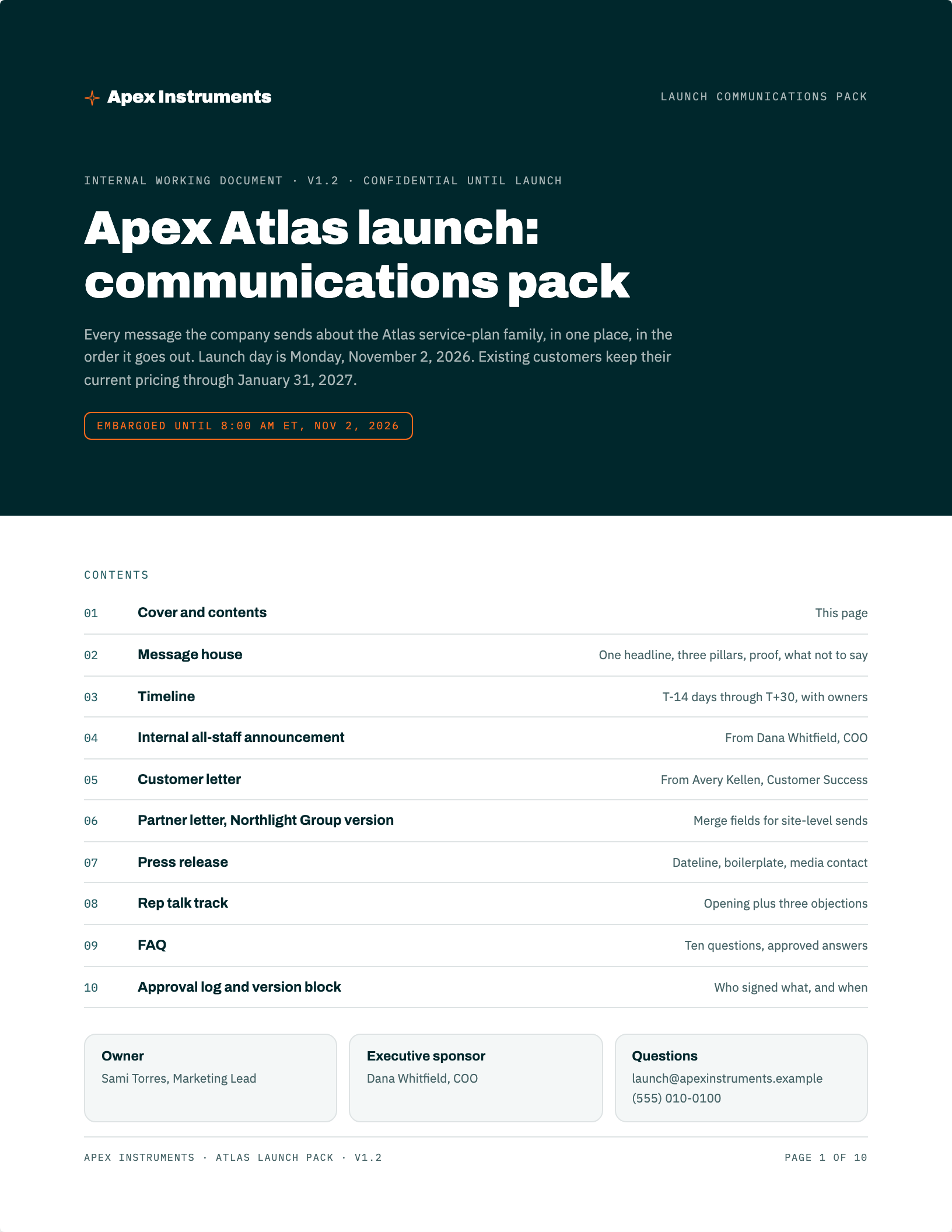 Launch communications pack, generated sample