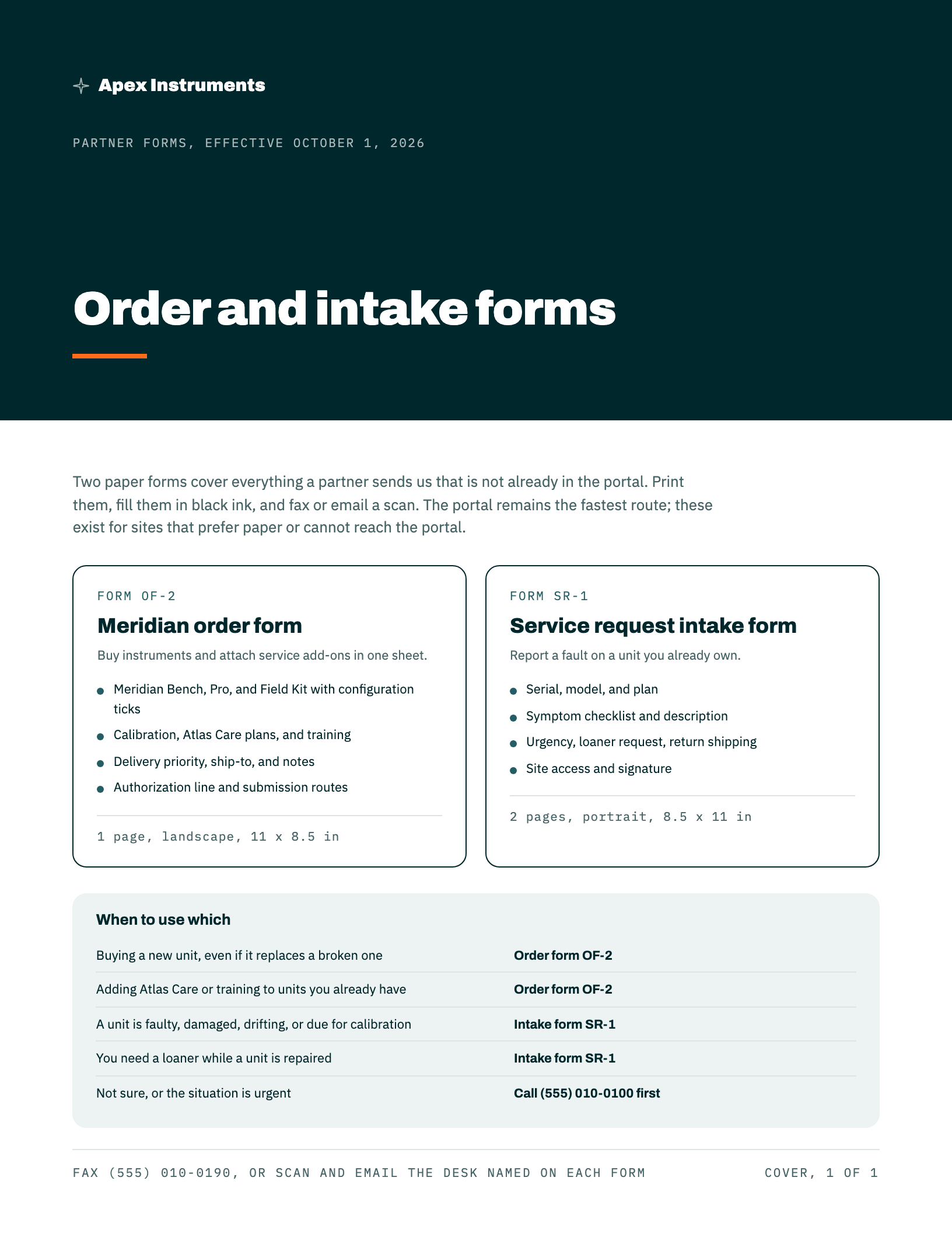 Order & intake forms, generated sample