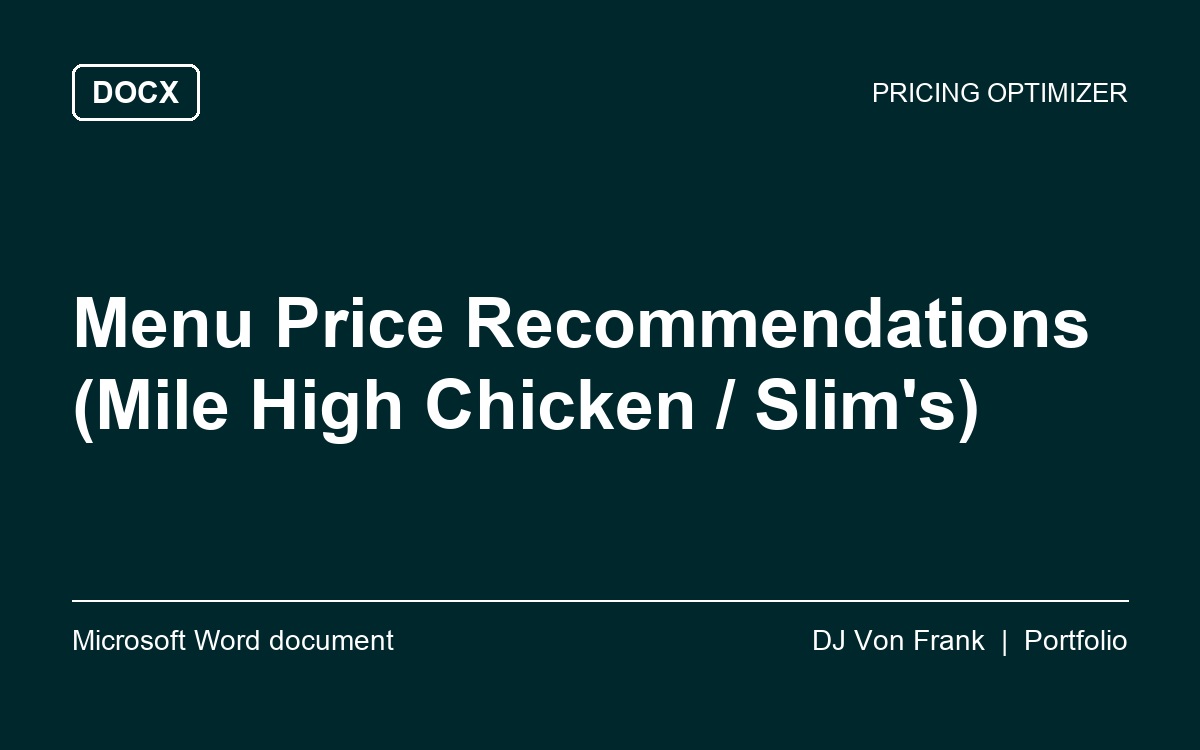 Menu Price Recommendations (Mile High Chicken / Slim's), first page
