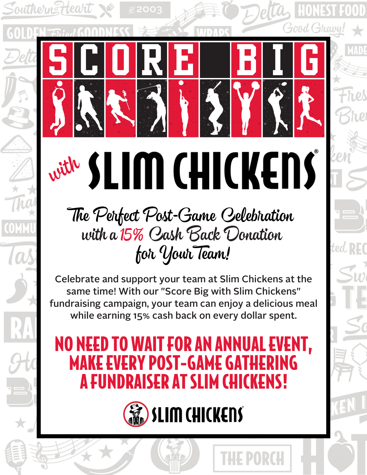 Score Big with Slim Chickens, first page