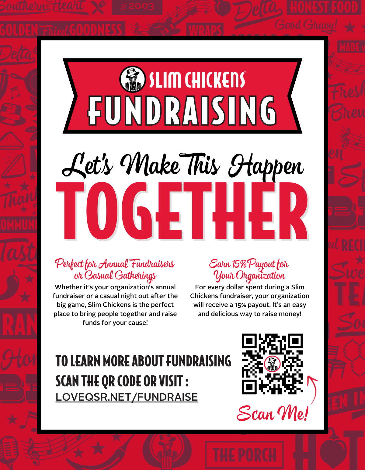 Slim Chickens Fundraising Flyer, first page